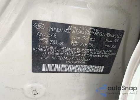 2018 Hyundai Elantra Se z USA, uszkodzony, nr VIN 5NPD74LF8JH353059